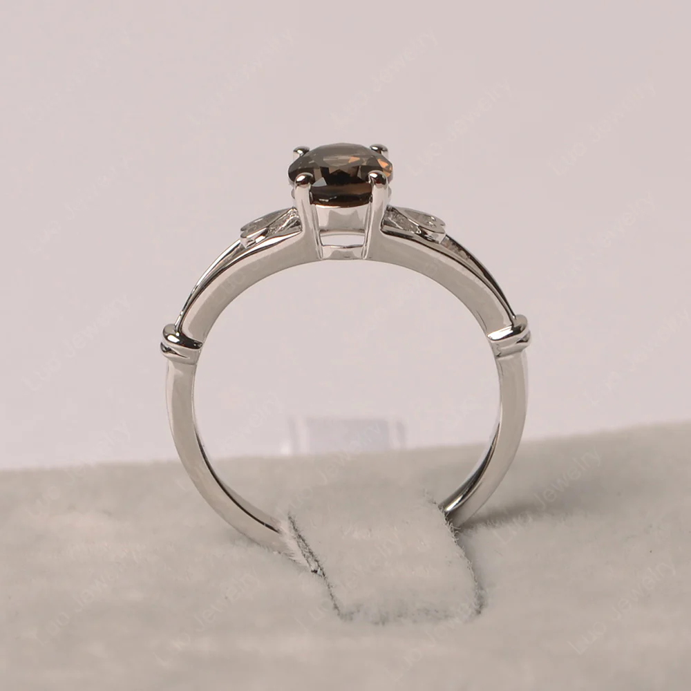 Oval Smoky Quartz Solitaire Ring - Image 2