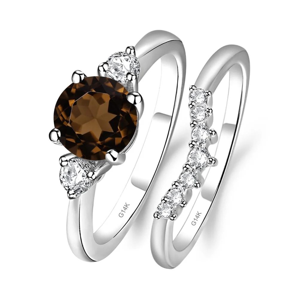 Round Smoky Quartz Wedding Ring Set - Image 3