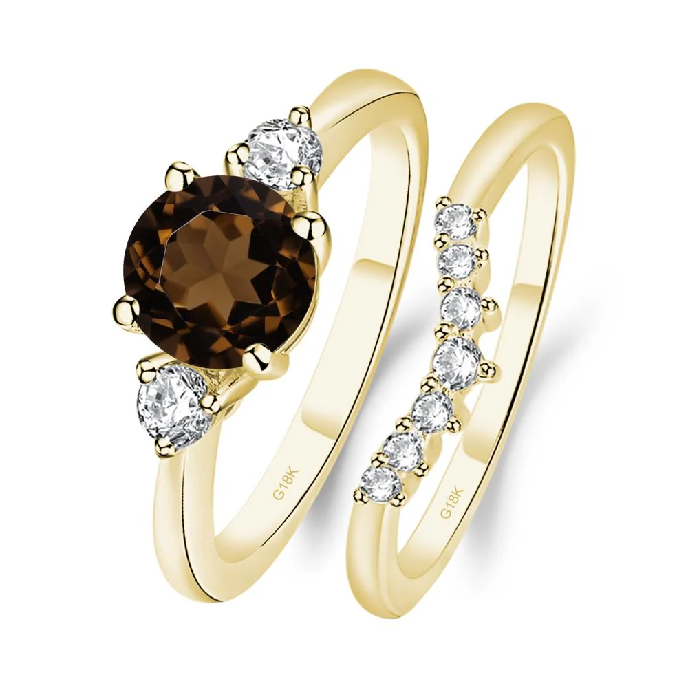 Round Smoky Quartz Wedding Ring Set - Image 8