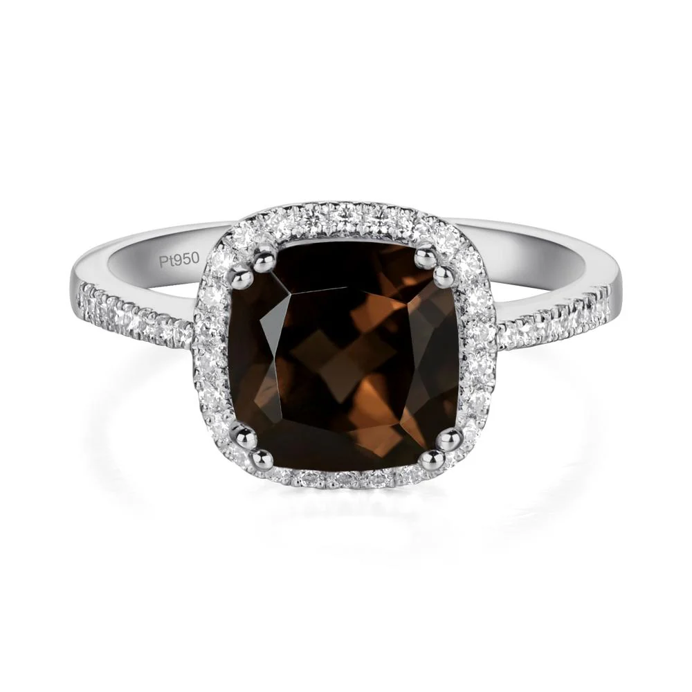 Cushion Cut Smoky Quartz Halo Ring - Image 4