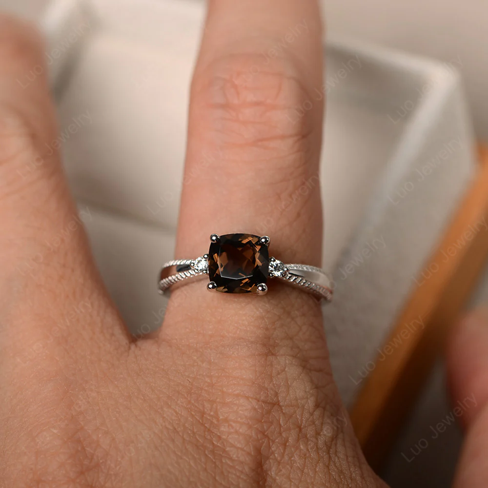 Cushion Cut Smoky Quartz Engagement Ring - Image 4