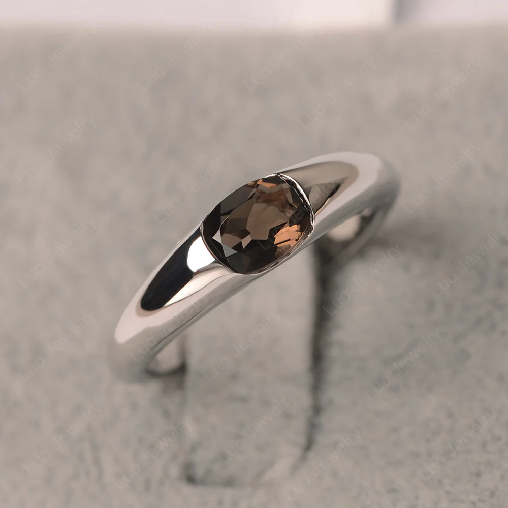 Smoky Quartz Low Profile Oval Engagement Ring