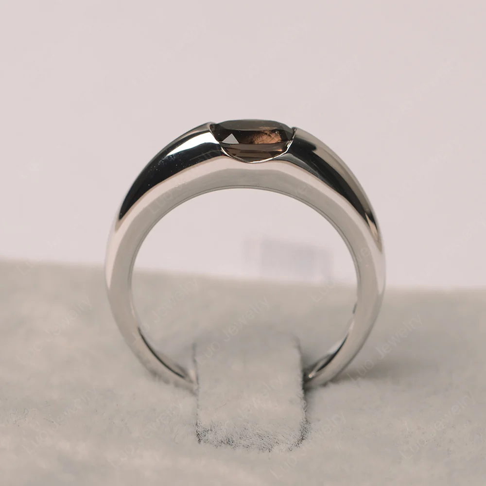Smoky Quartz Low Profile Oval Engagement Ring - Image 2