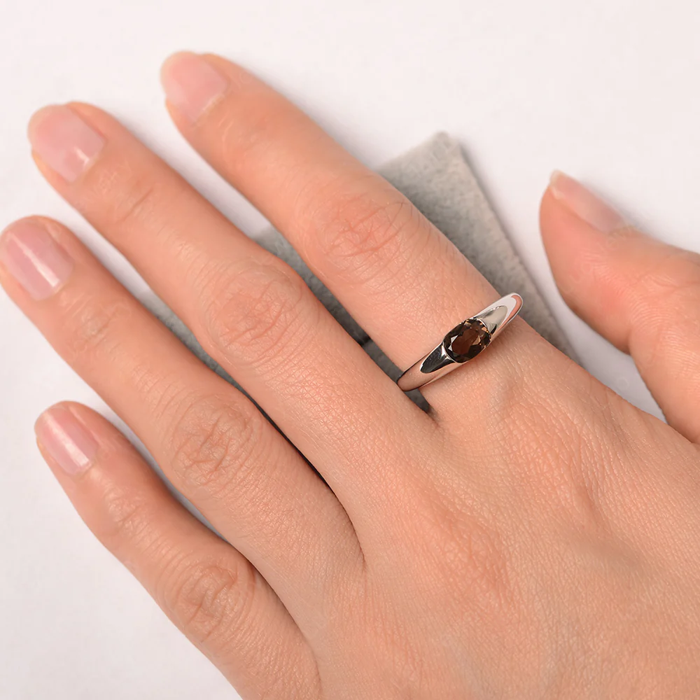 Smoky Quartz Low Profile Oval Engagement Ring - Image 3