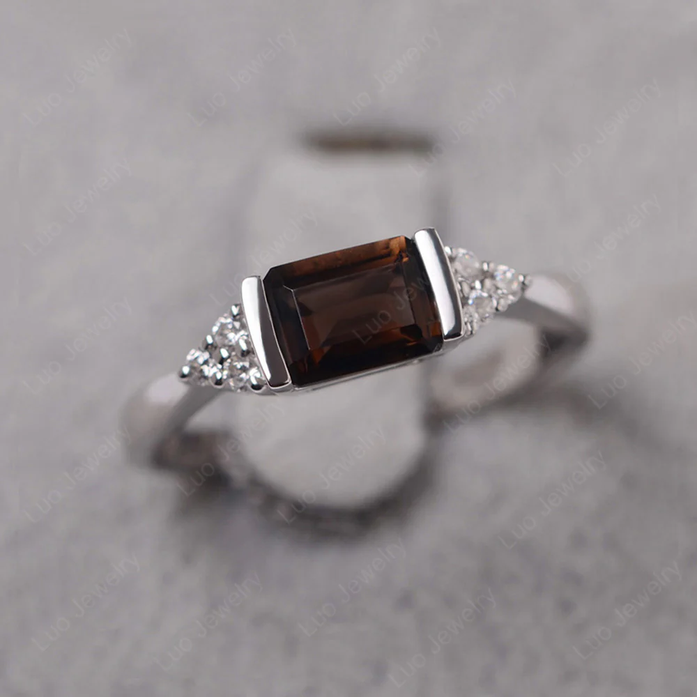Smoky Quartz East West Half Bezel Set Ring