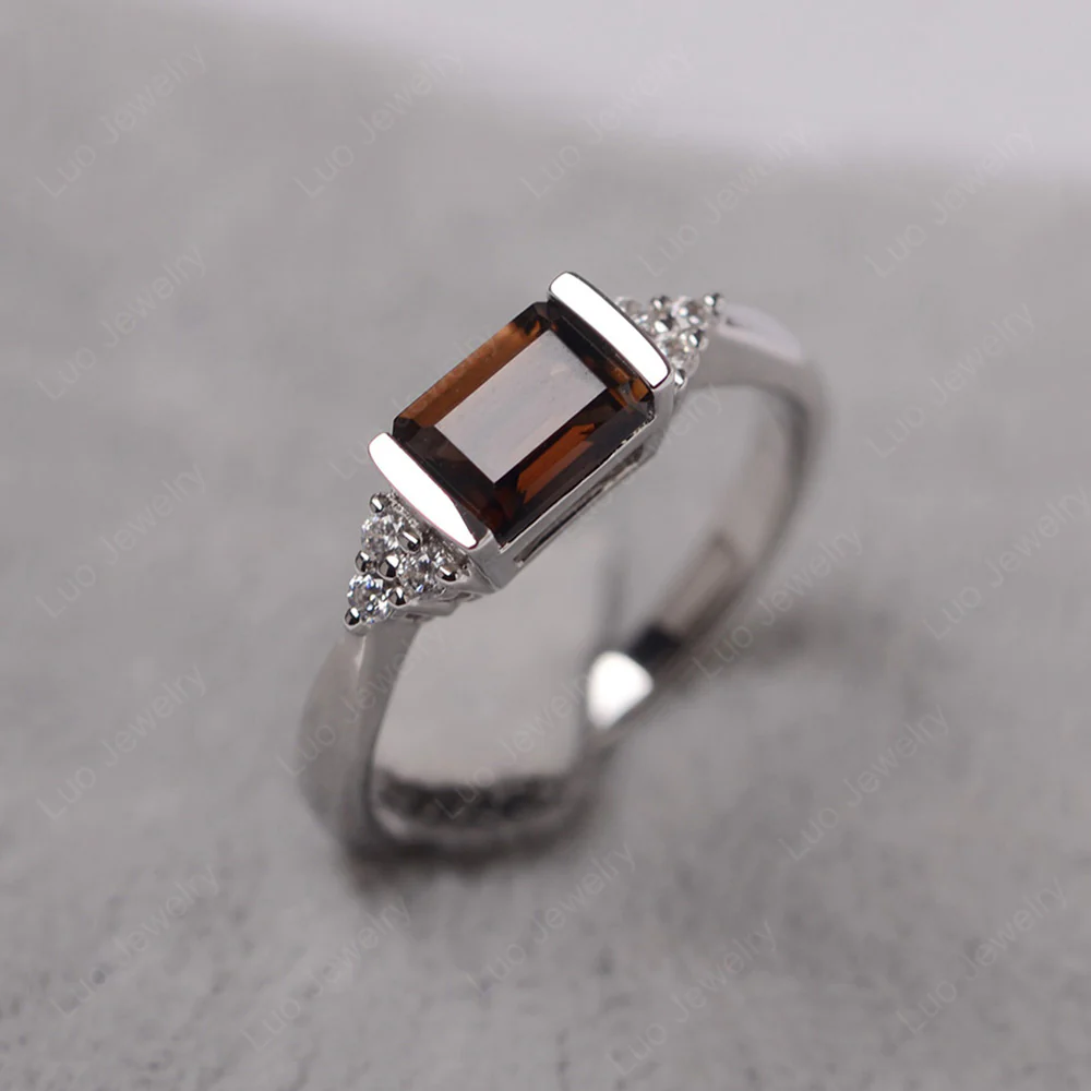 Smoky Quartz East West Half Bezel Set Ring - Image 2