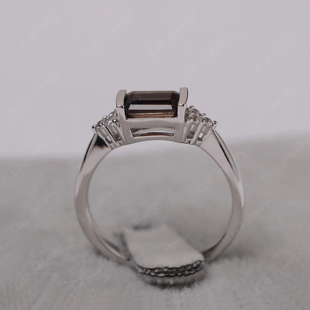 Smoky Quartz East West Half Bezel Set Ring - Image 3