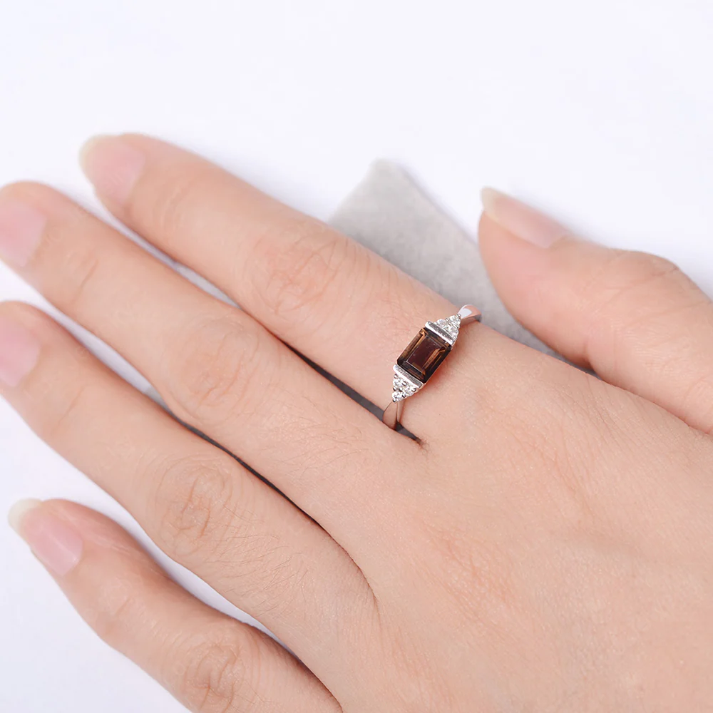 Smoky Quartz East West Half Bezel Set Ring - Image 4