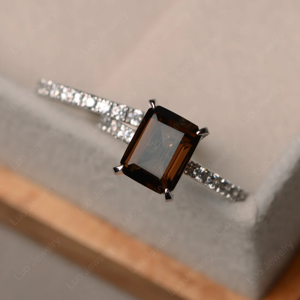 Smoky Quartz Emerald Cut Wedding Ring Sets - Image 2