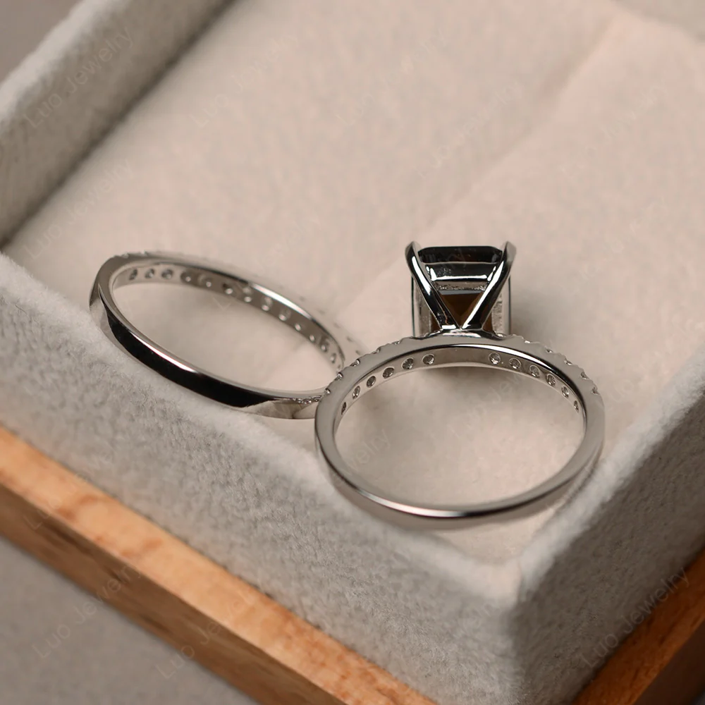 Smoky Quartz Emerald Cut Wedding Ring Sets - Image 3