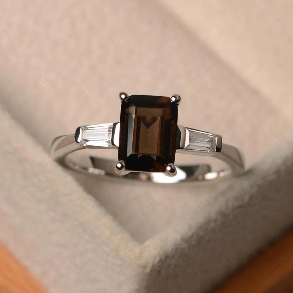 Smoky Quartz Tapered Baguette Engagement Ring - Image 29