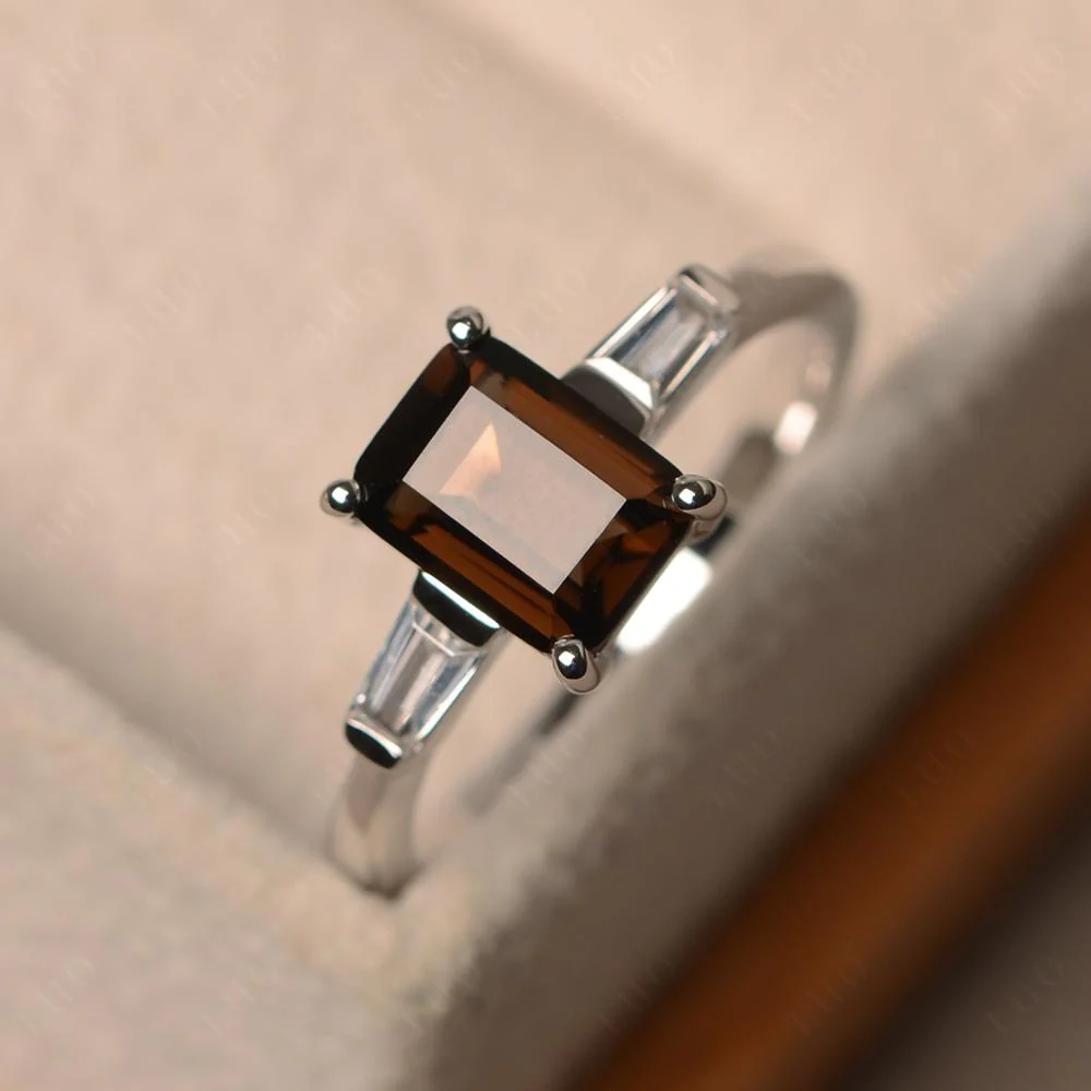 Smoky Quartz Tapered Baguette Engagement Ring - Image 30