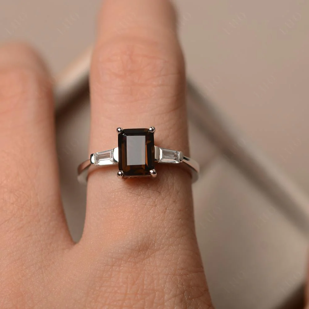 Smoky Quartz Tapered Baguette Engagement Ring - Image 32