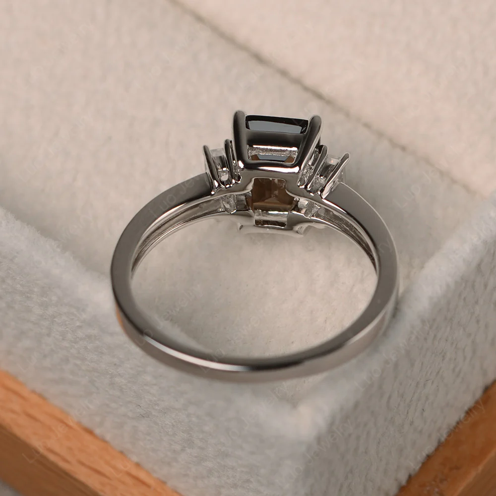 Emerald Cut Smoky Quartz Ring with Baguettes - Image 3