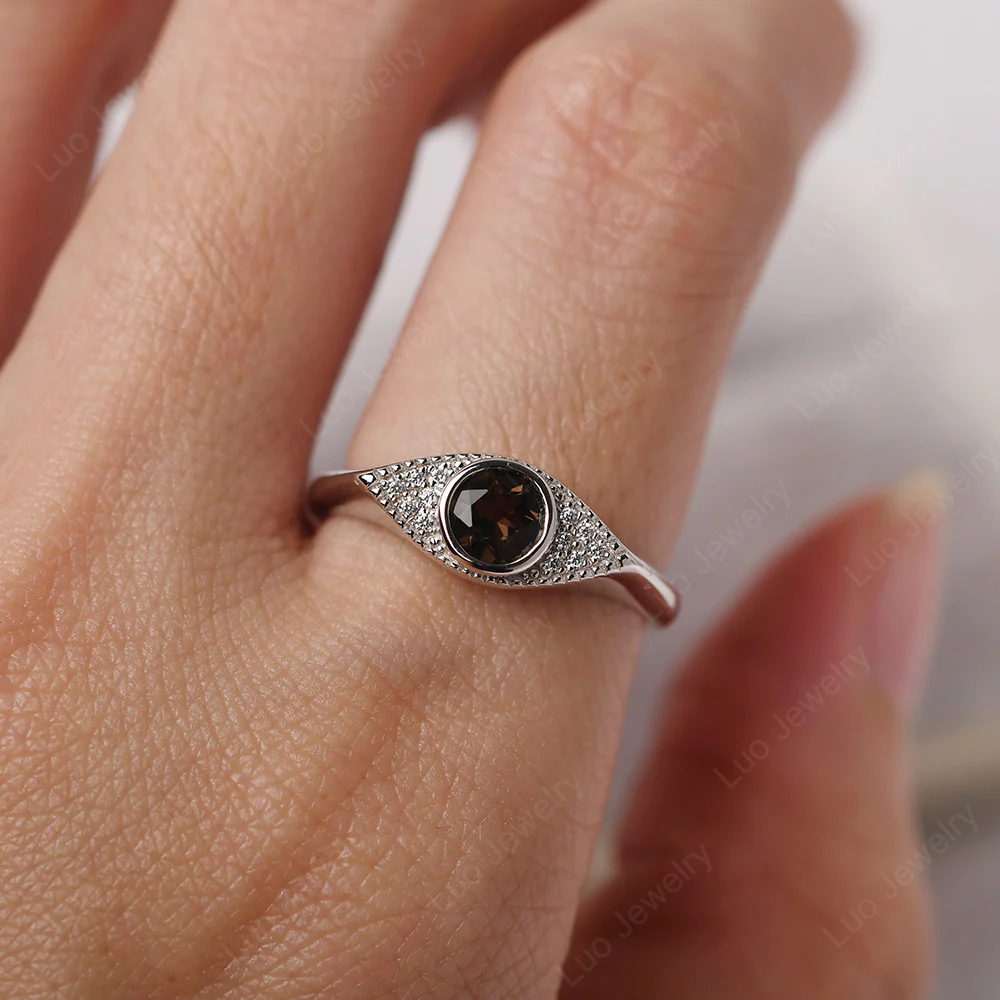 Smoky Quartz Milgrain Evil Eye Ring - Image 5