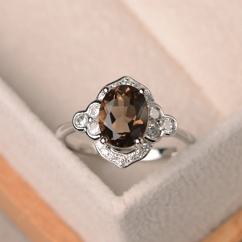 Oval Art Deco Smoky Quartz Engagement Ring