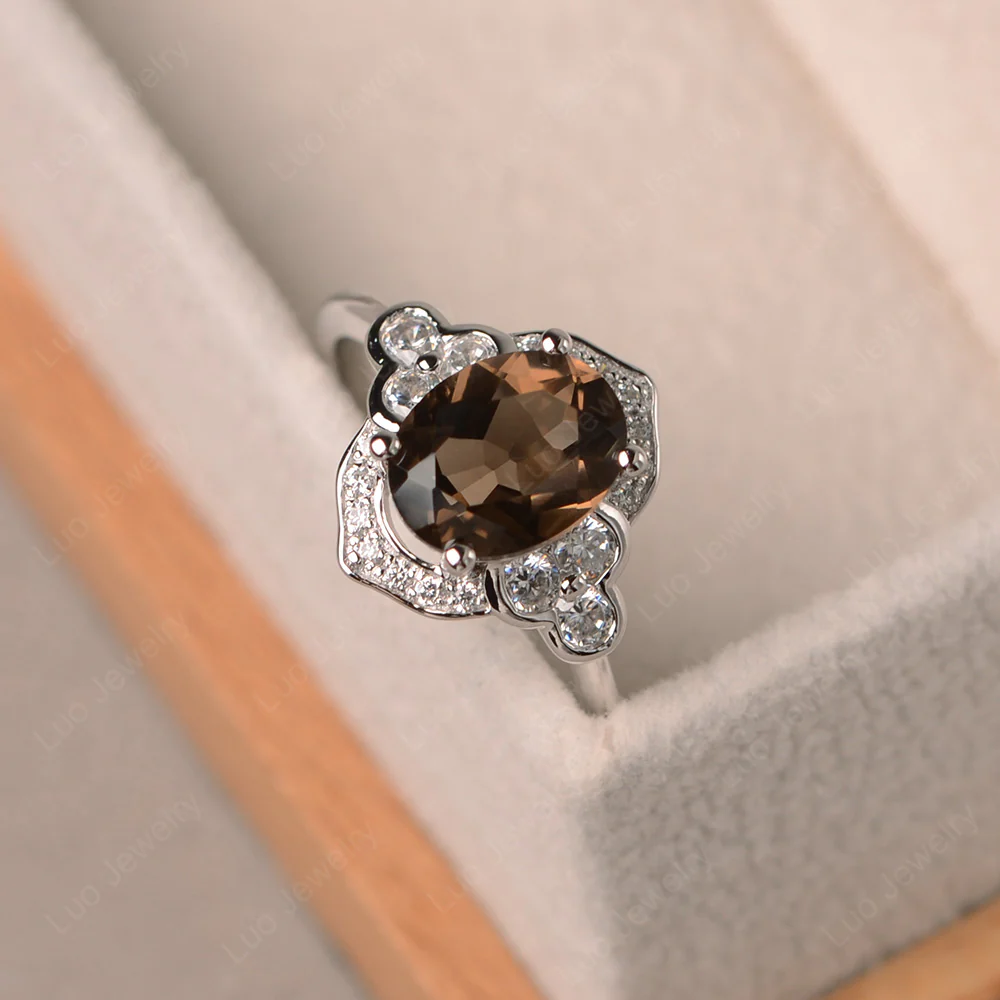Oval Art Deco Smoky Quartz Engagement Ring - Image 2
