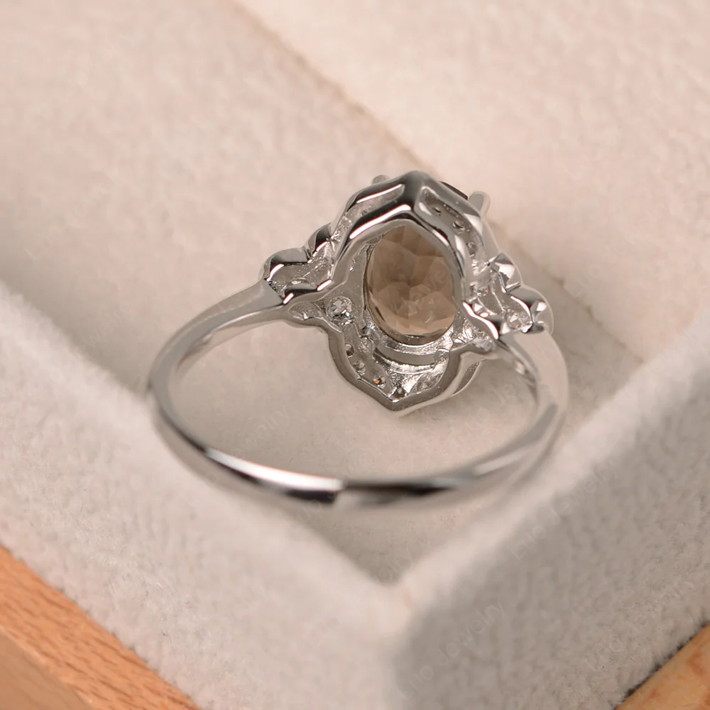 Oval Art Deco Smoky Quartz Engagement Ring - Image 3