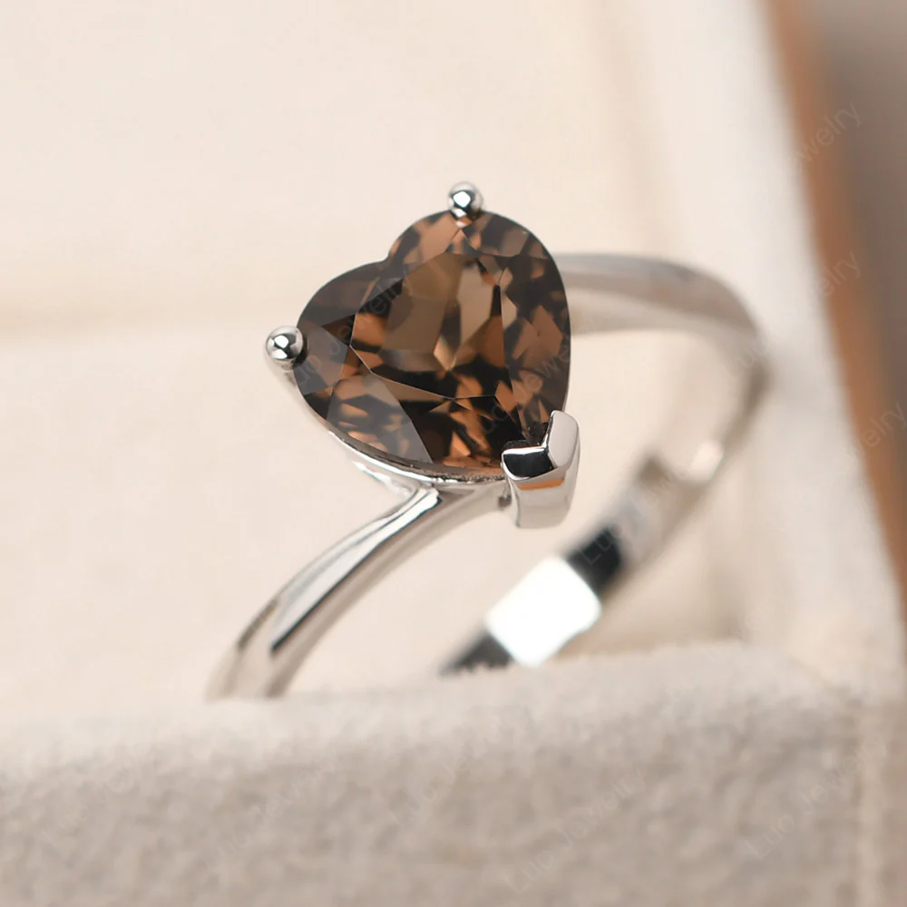 Smoky Quartz Heart Solitaire Engagement Ring