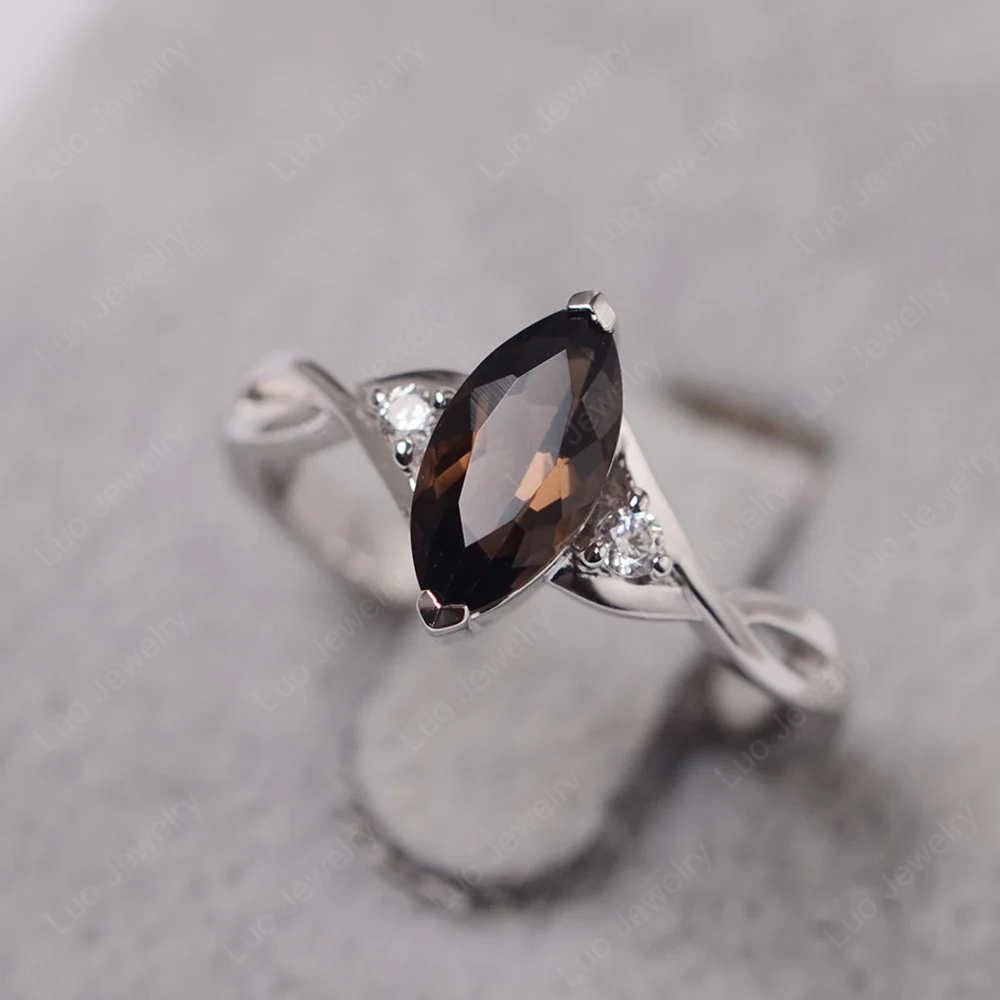 Smoky Quartz Marquise Twist Engagement Ring