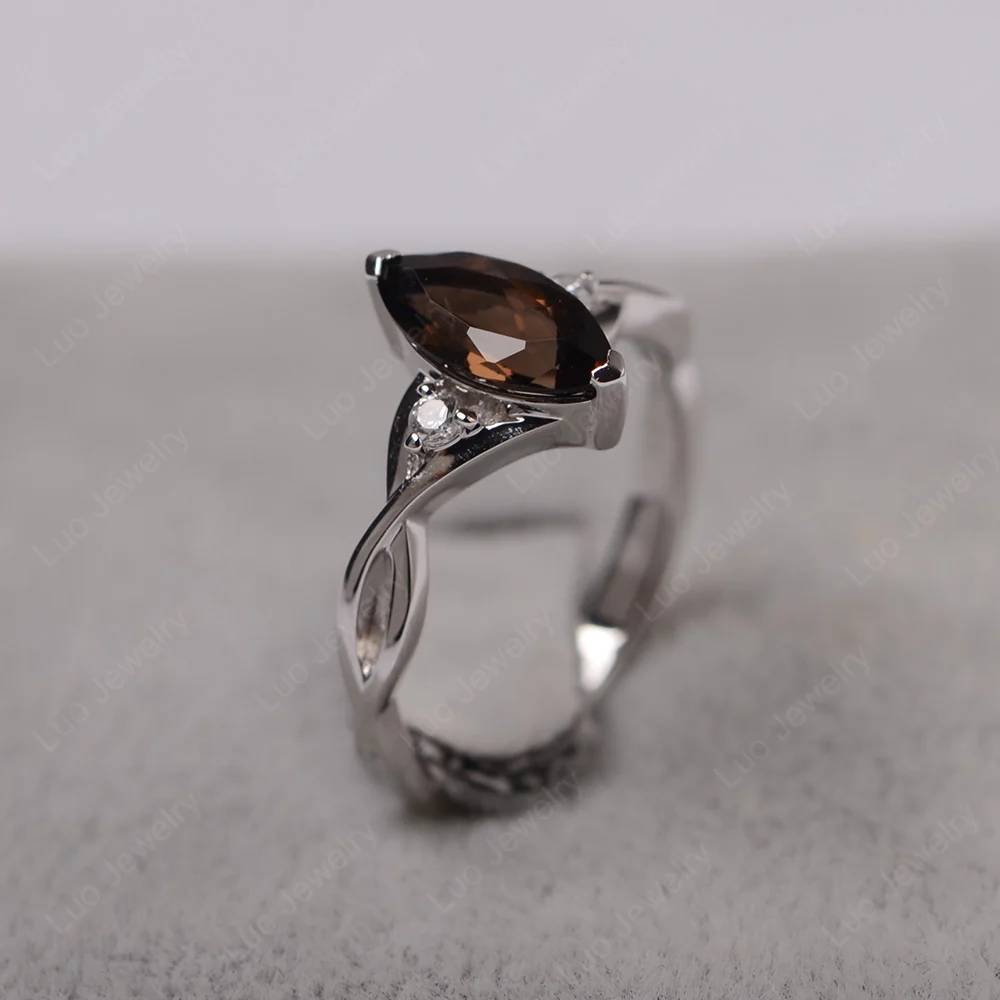 Smoky Quartz Marquise Twist Engagement Ring - Image 2