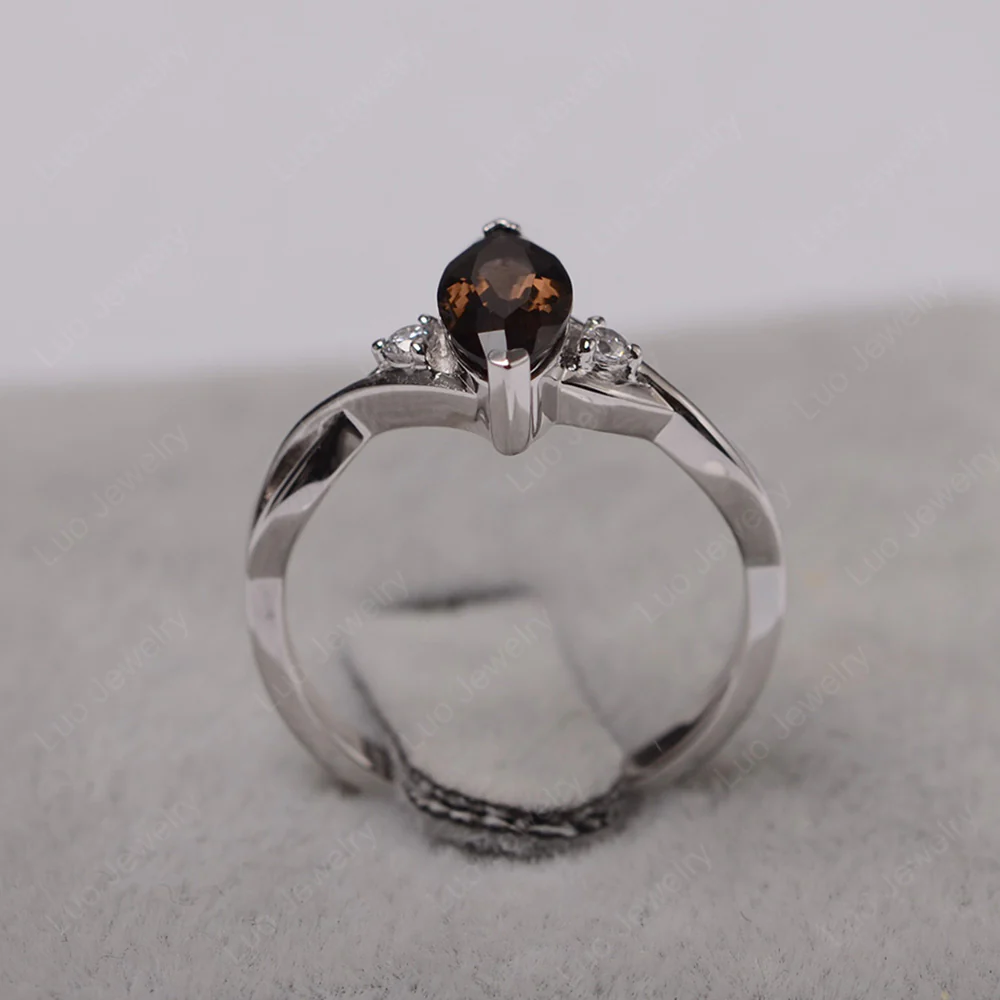 Smoky Quartz Marquise Twist Engagement Ring - Image 3