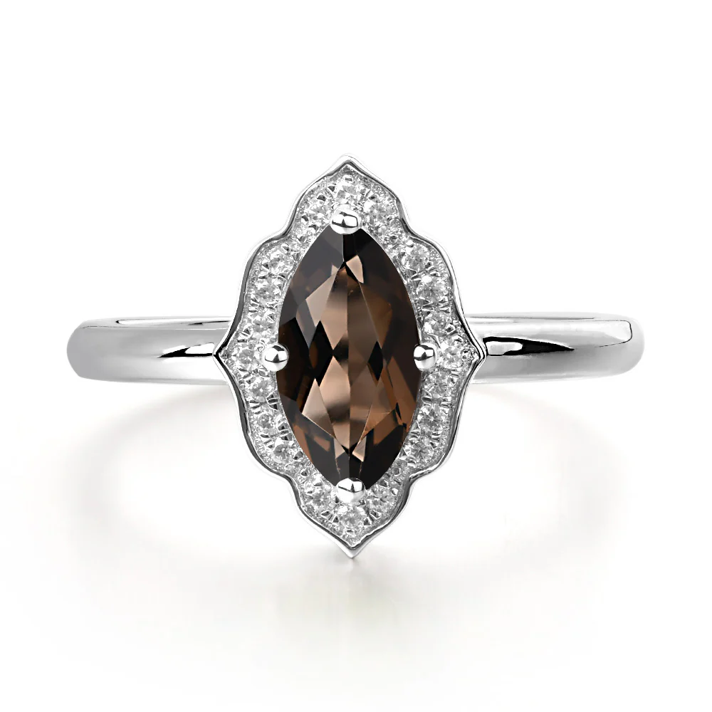 Marquise Cut Smoky Quartz Halo Engagement Ring
