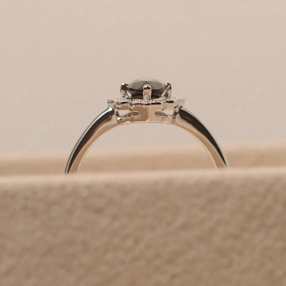 Marquise Cut Smoky Quartz Halo Engagement Ring - Image 5