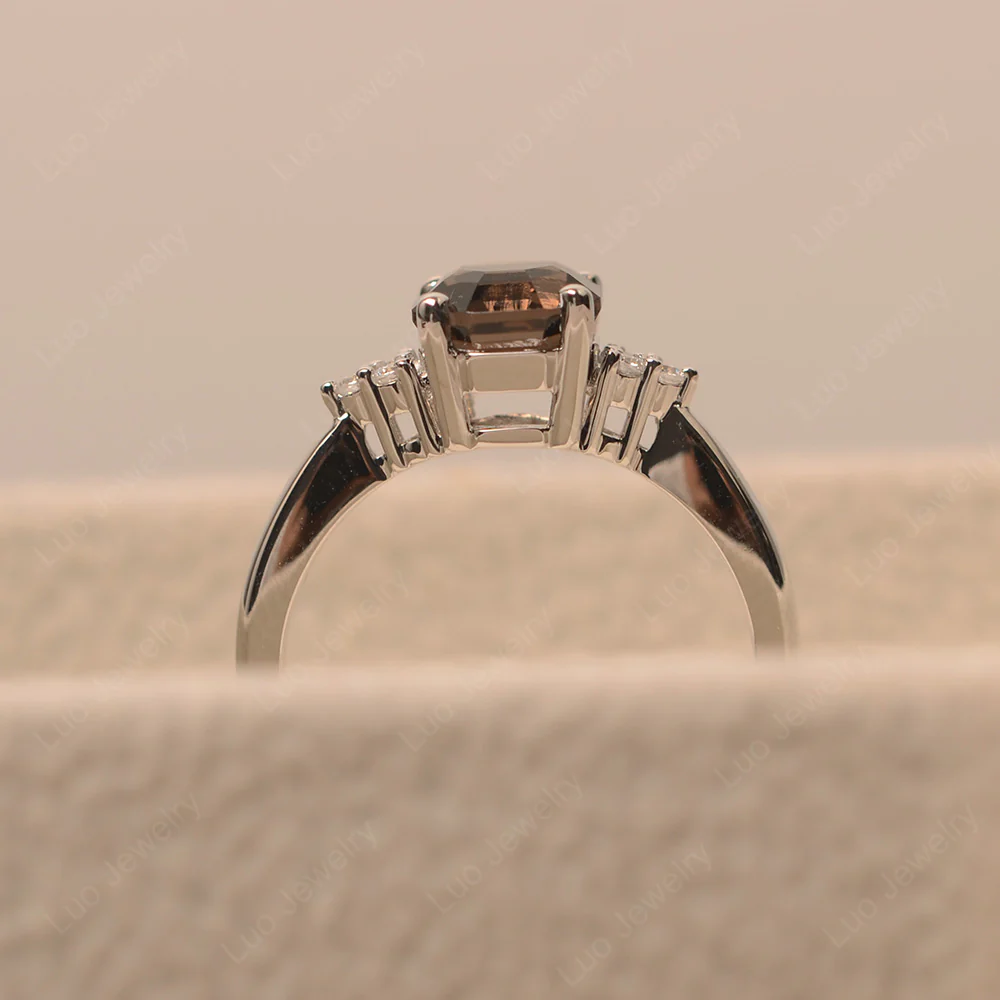 Octagon Cut Smoky Quartz Engagement Ring - Image 4