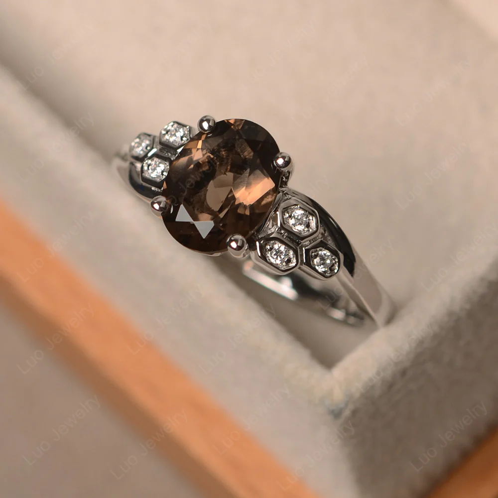Oval Cut Smoky Quartz Honeycomb Ring - Image 2