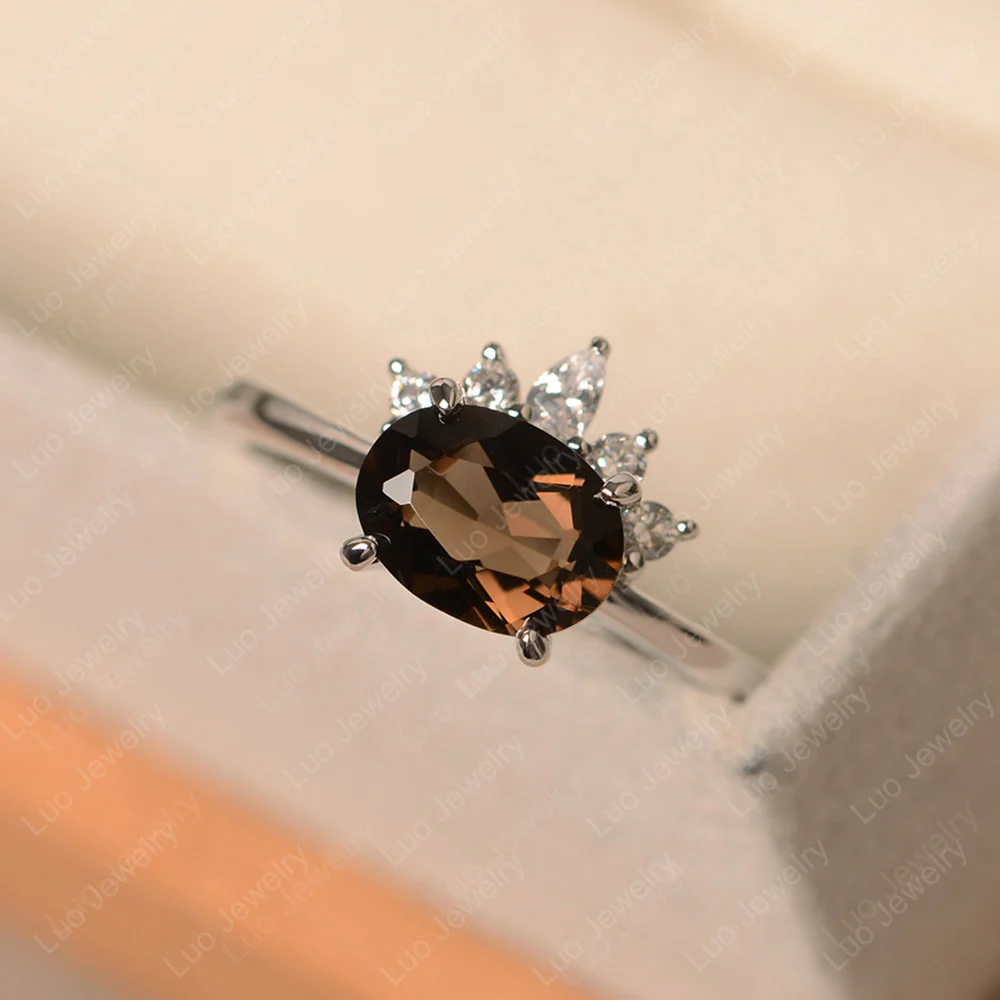 Half Sunburst Oval Smoky Quartz Ring - Image 2