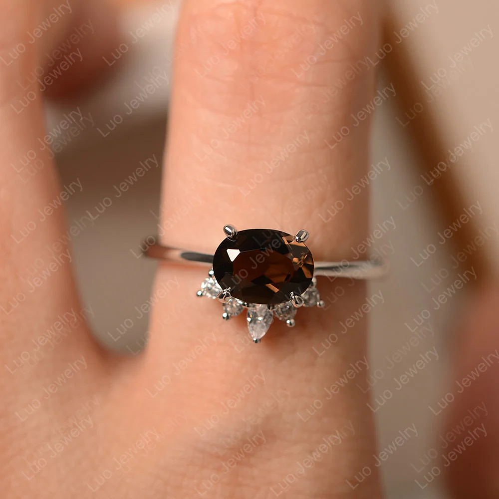 Half Sunburst Oval Smoky Quartz Ring - Image 4