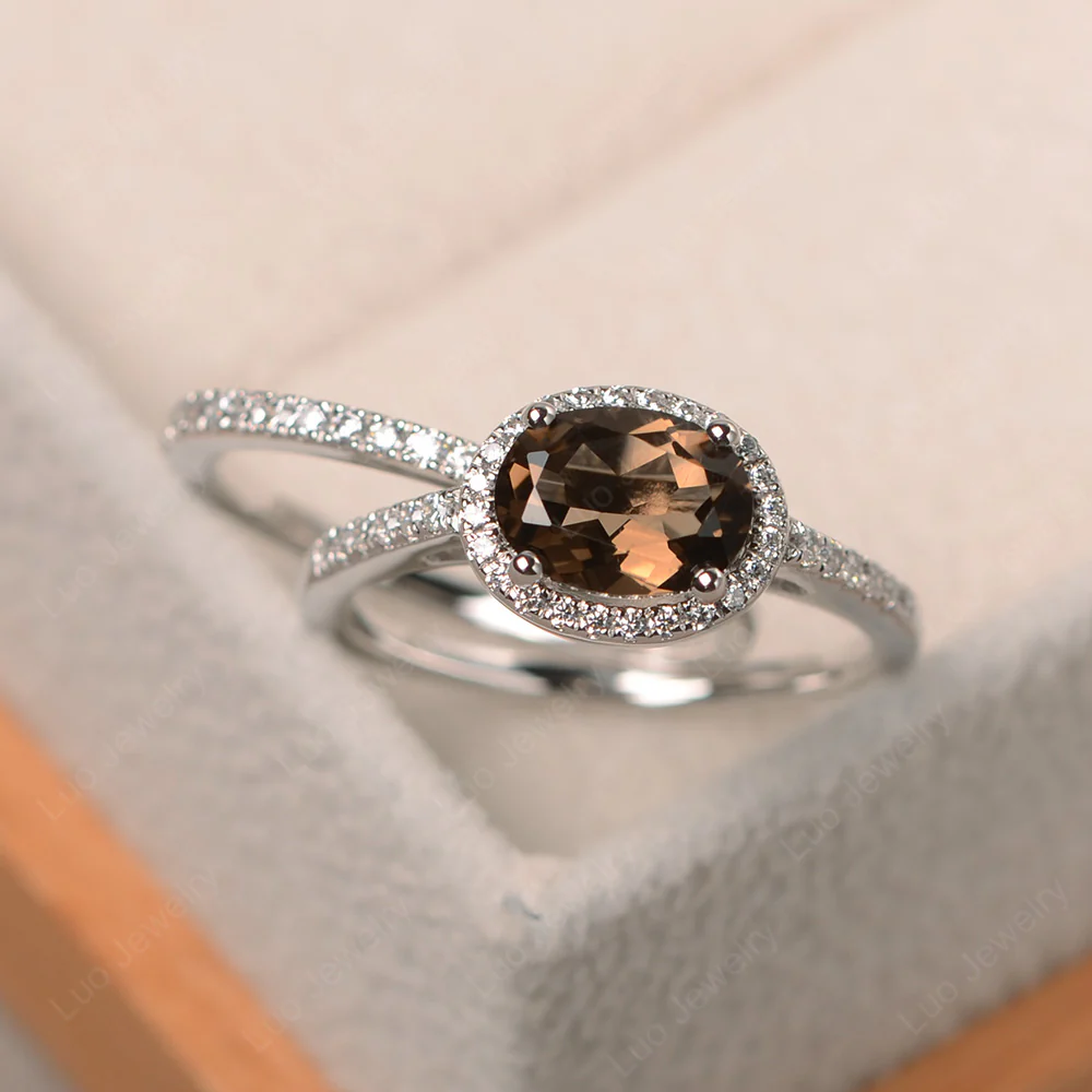 Oval Smoky Quartz Ring with Wedding Band