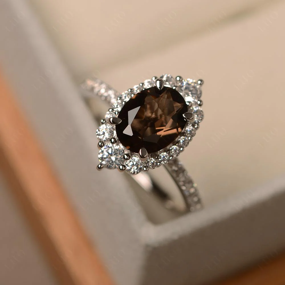 Oval Smoky Quartz Halo Cluster Ring - Image 12
