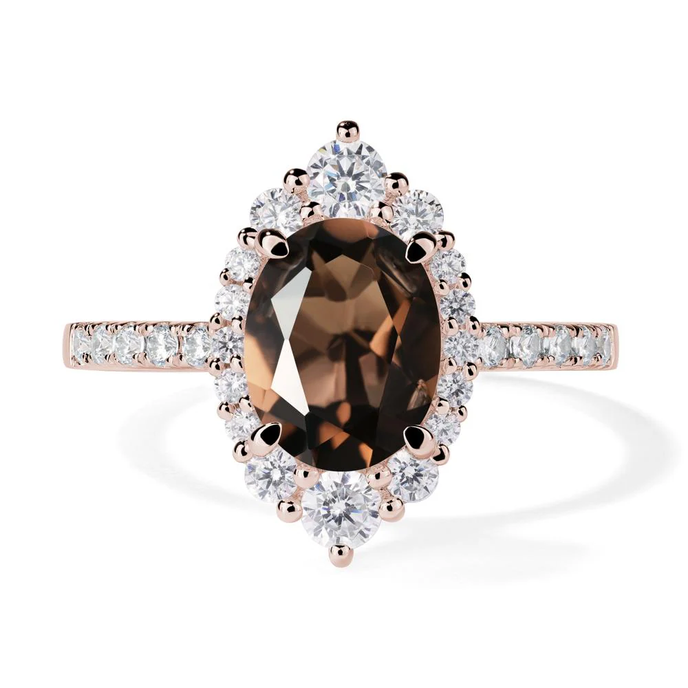 Oval Smoky Quartz Halo Cluster Ring - Image 5