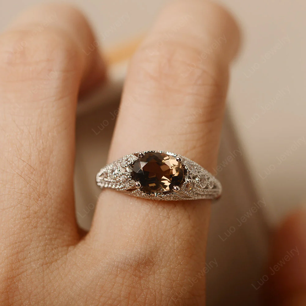 Vintage Horizontal Oval Cut Smoky Quartz Ring - Image 6