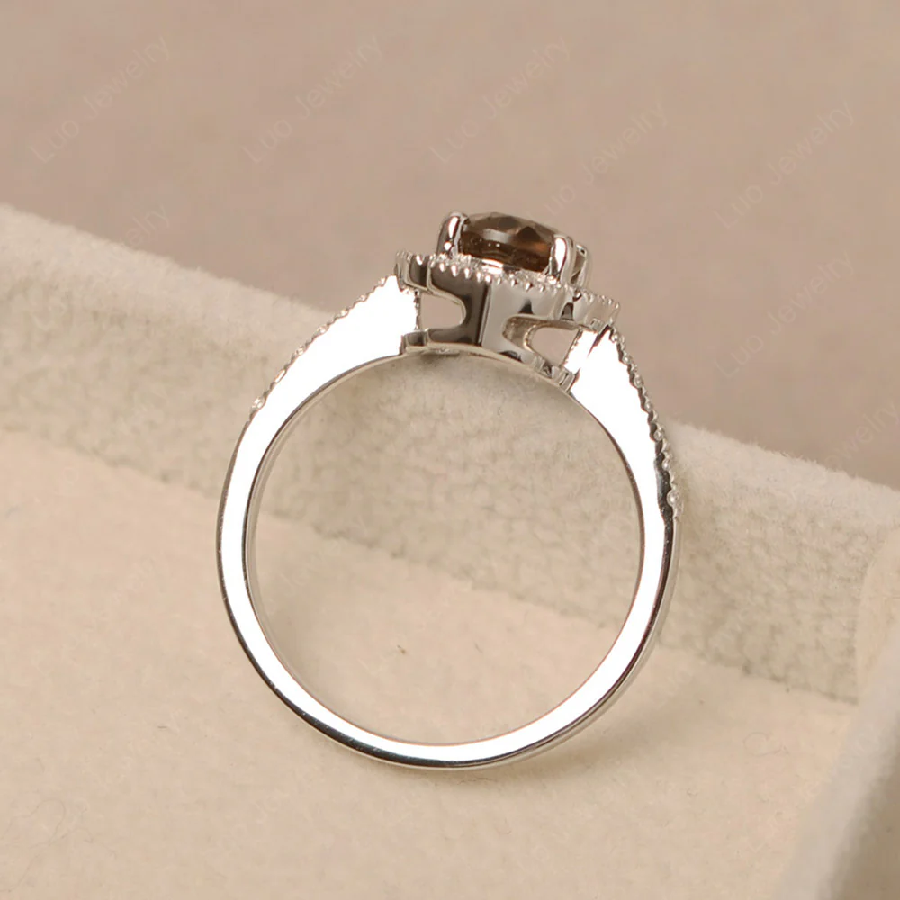 Milgrain Halo Smoky Quartz Engagement Ring - Image 3