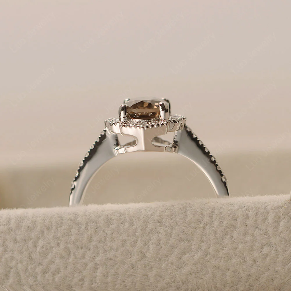 Milgrain Halo Smoky Quartz Engagement Ring - Image 4