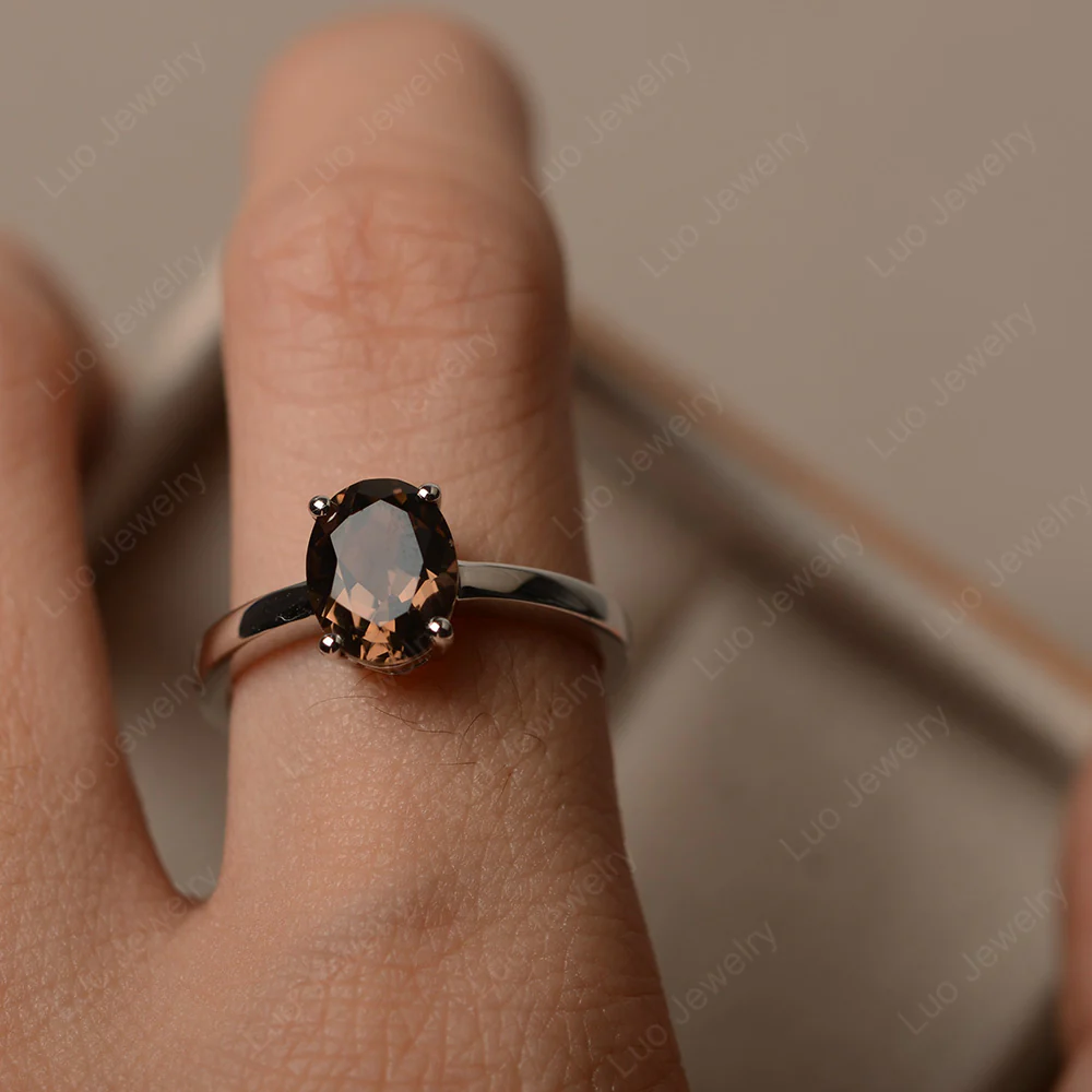 Oval Smoky Quartz Solitaire Engagement Ring - Image 4