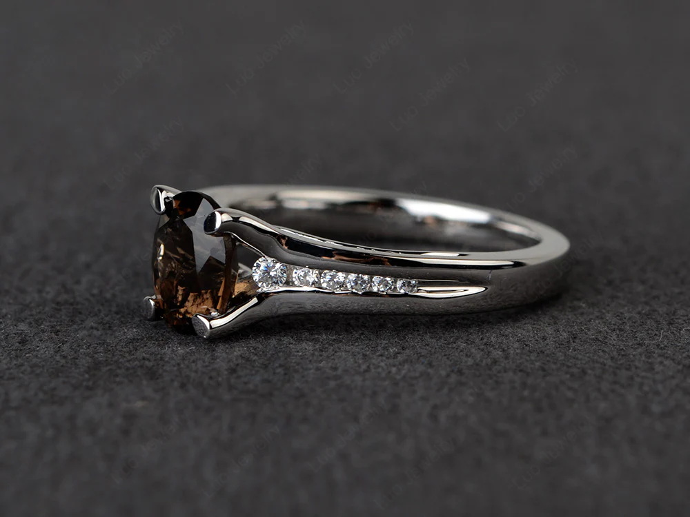 Smoky Quartz Channel Set Engagement Ring - Image 2
