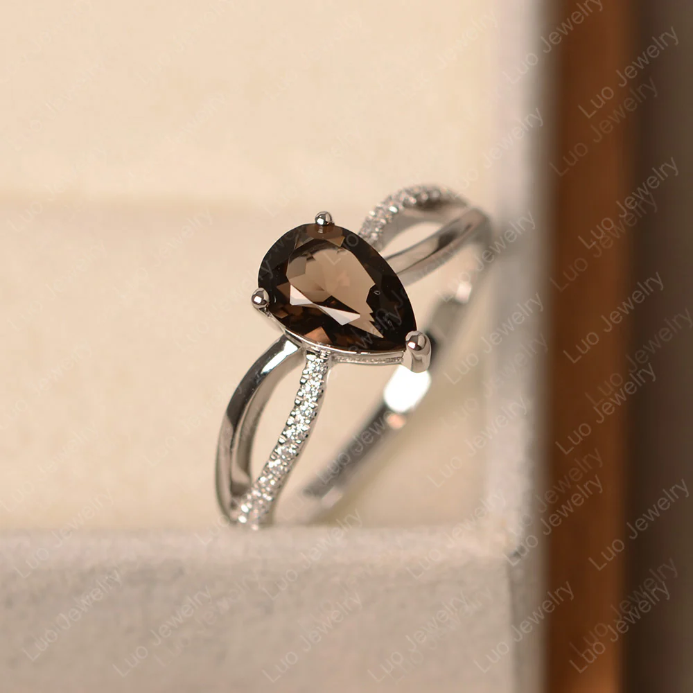 Pear Shaped Smoky Quartz Ring Split Shank - Image 2