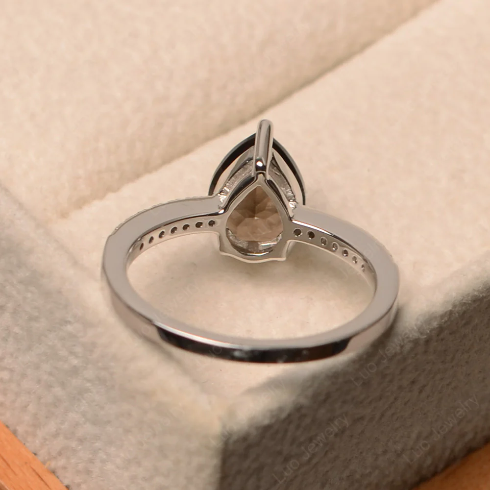 Smoky Quartz Pear Pave Engagement Ring - Image 3