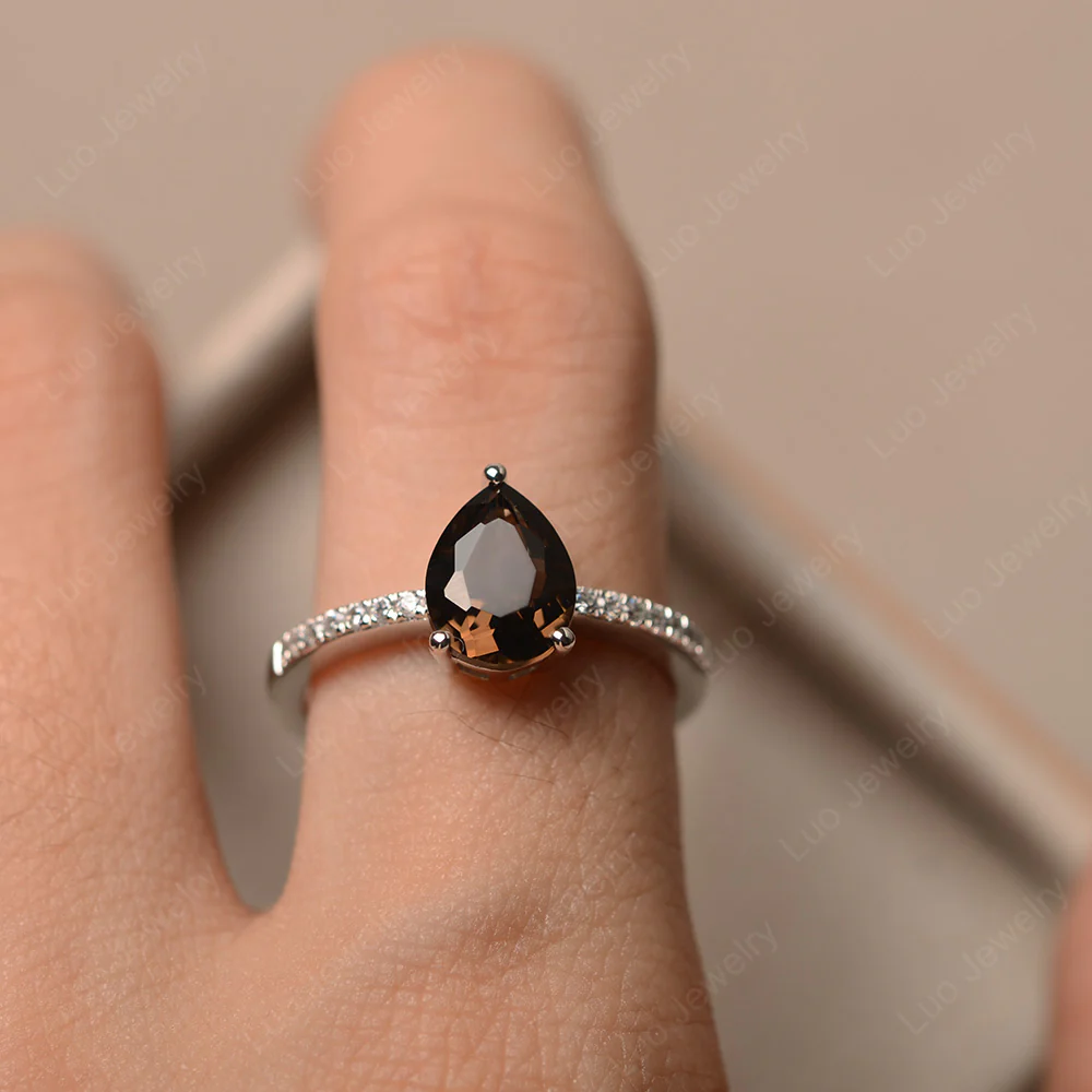 Smoky Quartz Pear Pave Engagement Ring - Image 4