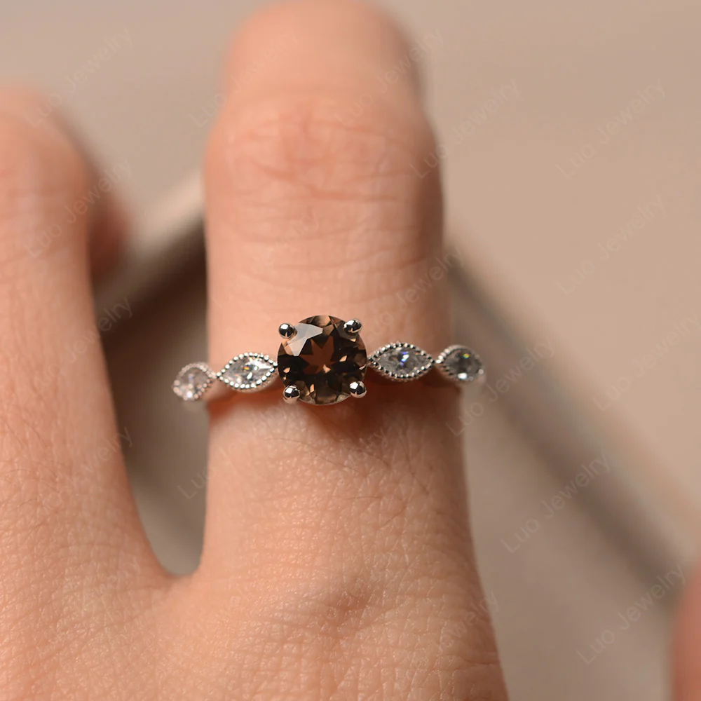 Smoky Quartz Milgrain Vintage Inspired Ring - Image 4