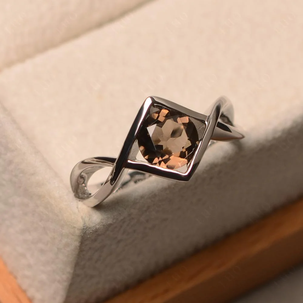 Smoky Quartz Bezel Set Infinity Solitaire Ring - Image 11