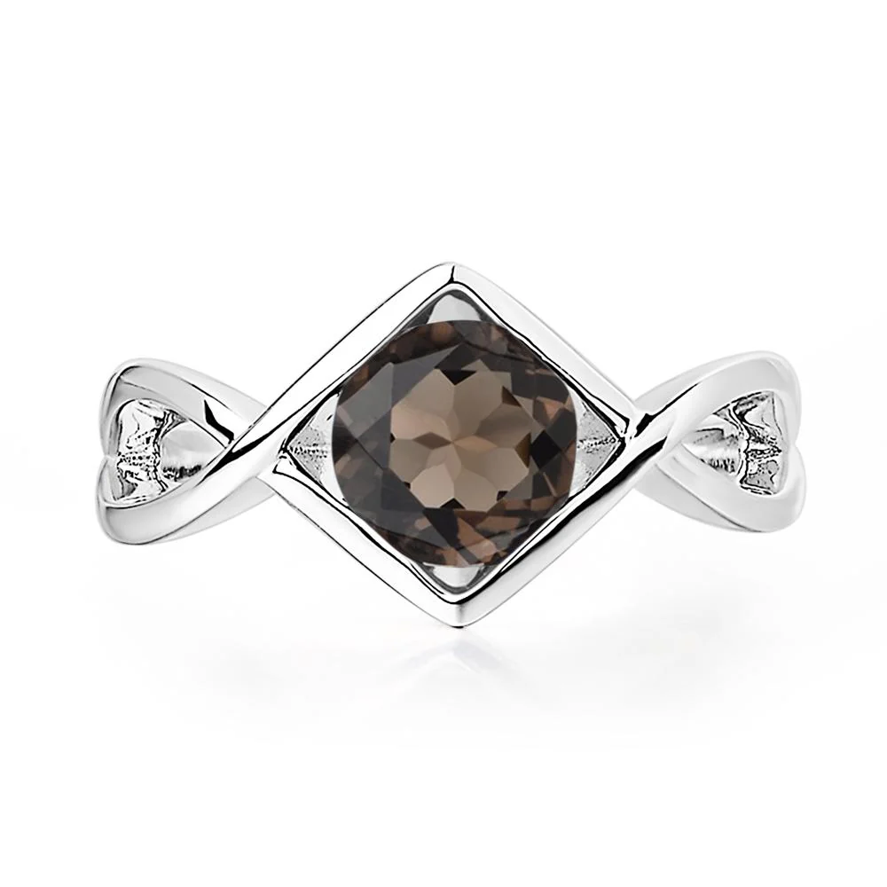 Smoky Quartz Bezel Set Infinity Solitaire Ring - Image 3