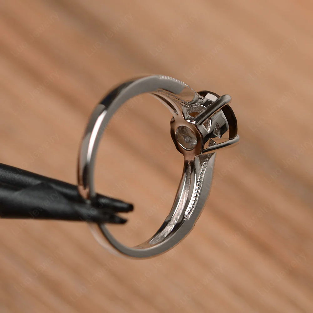 Smoky Quartz Solitaire Milgrain Engagement Ring - Image 3