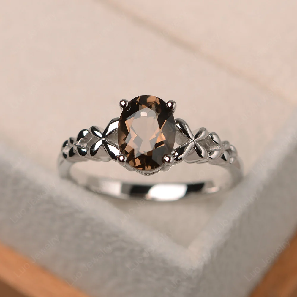 Smoky Quartz Solitaire Oval Engagement Ring