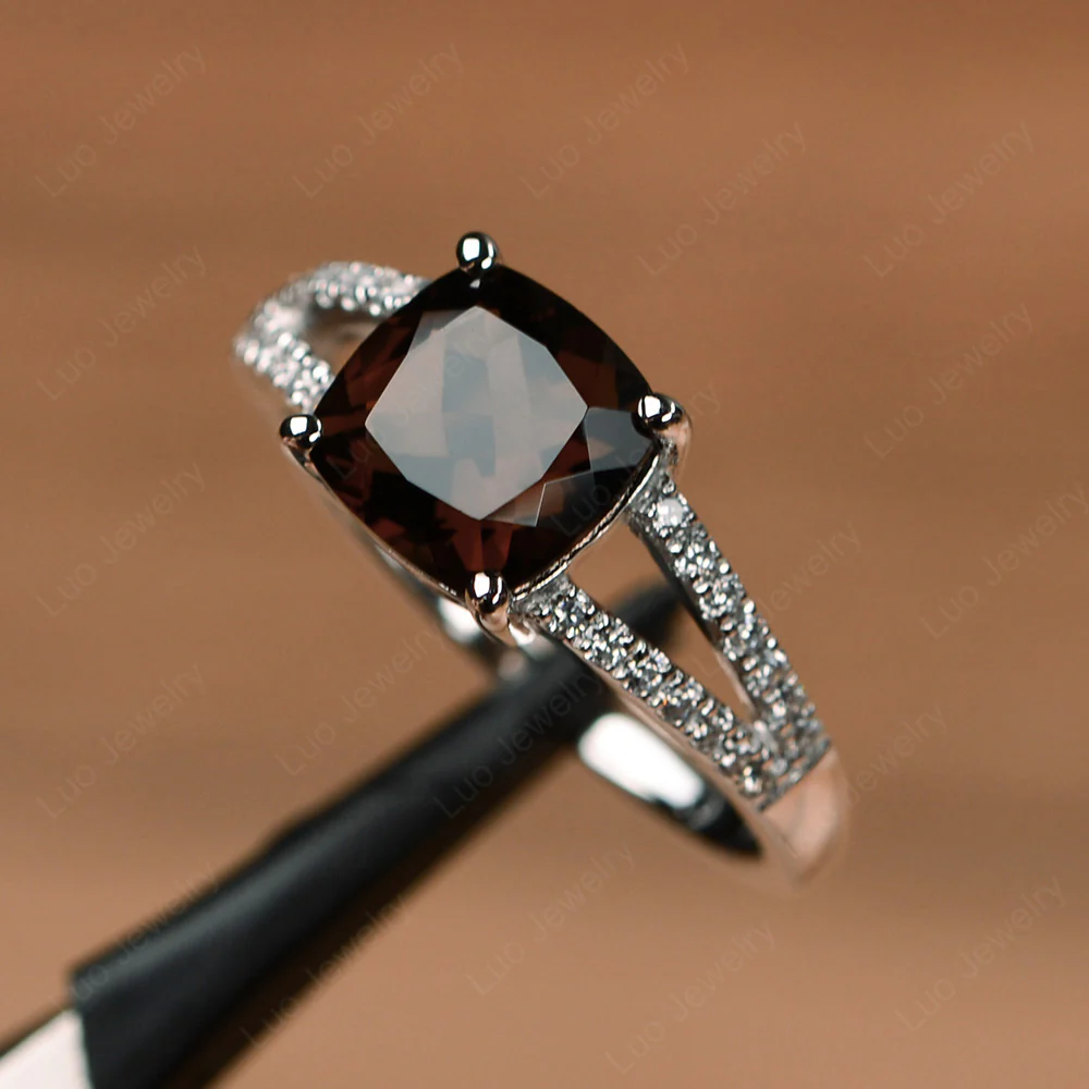 Cushion Cut Smoky Quartz Split Shank Ring
