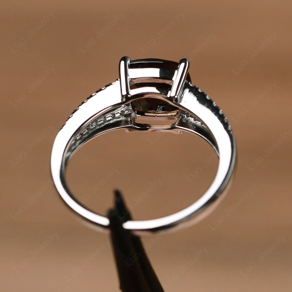 Cushion Cut Smoky Quartz Split Shank Ring - Image 3